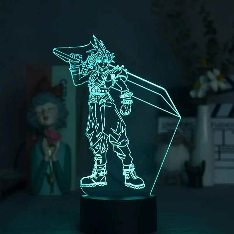 Cloud Strife Night Light – LED Touch Lamp for Game Room Lighting & USB Powered - Black with remote / United States
