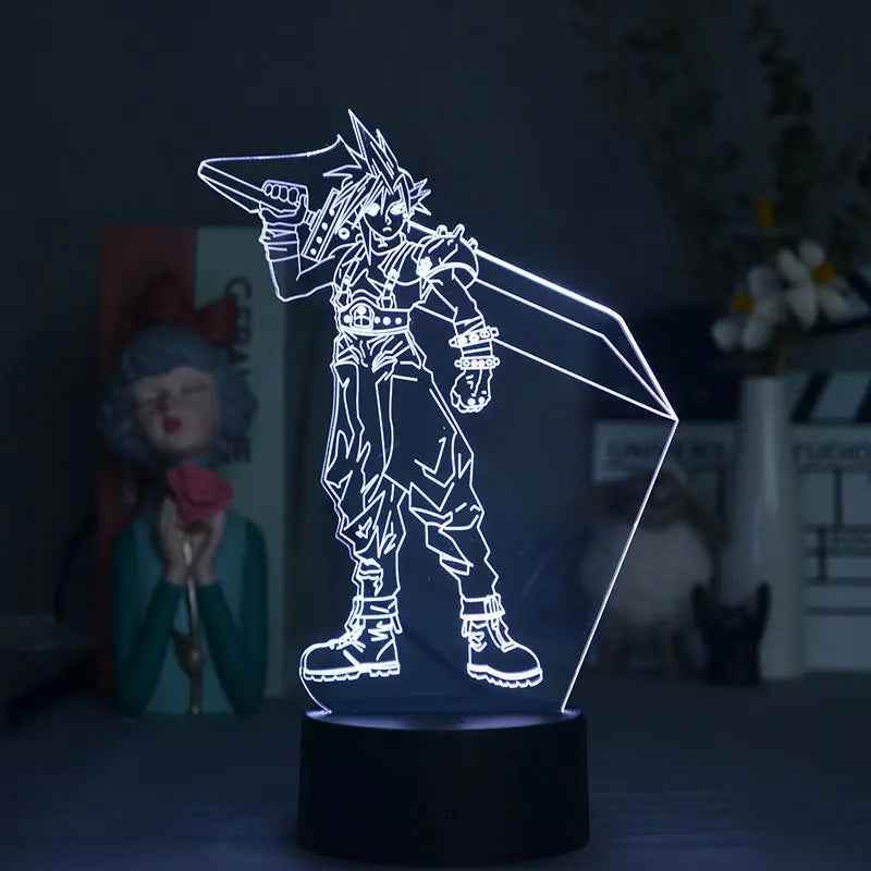 Cloud Strife Night Light – LED Touch Lamp for Game Room Lighting & USB Powered - Black with remote / United States