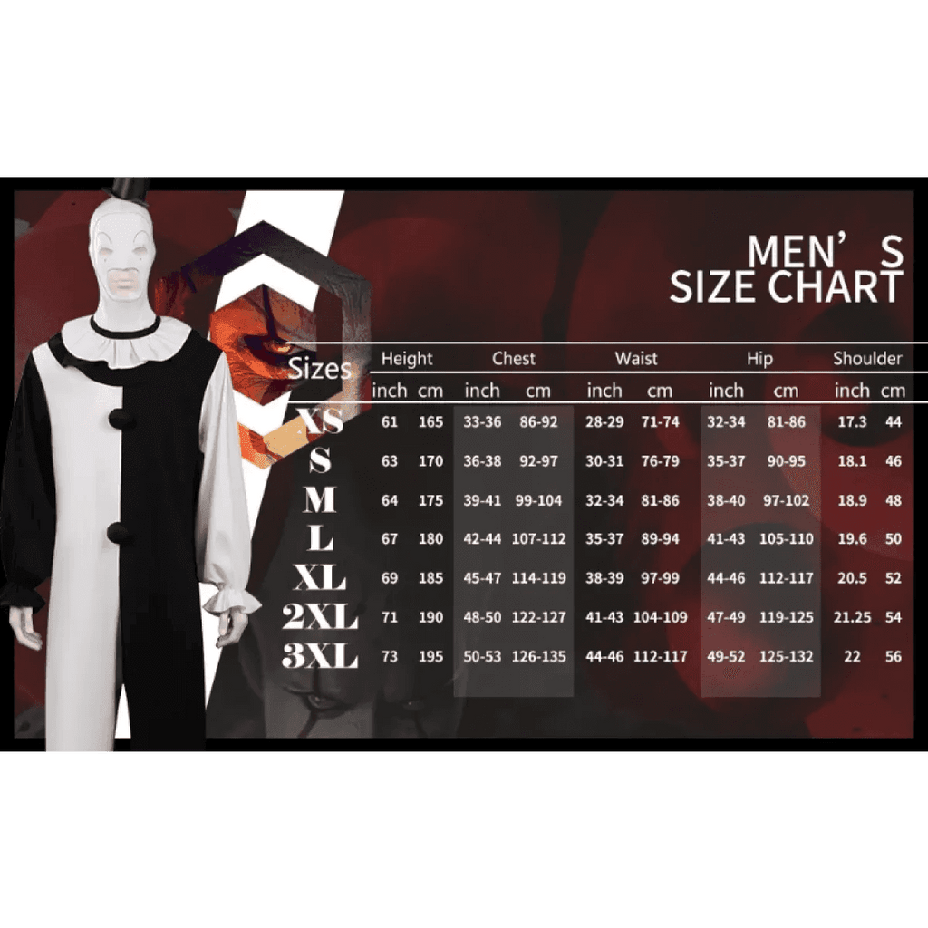 Terrifier 2 Art The Clown Cosplay Costume – Jumpsuit & Mask Halloween Set - Costume and mask C / S