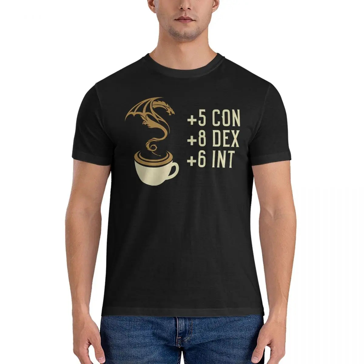 Coffee Stats For Roleplaying And Larping Tabletop RPG T-Shirt Men D-Dungeons And Dragons DND Fashion 100% Cotton Tee Shirt Round