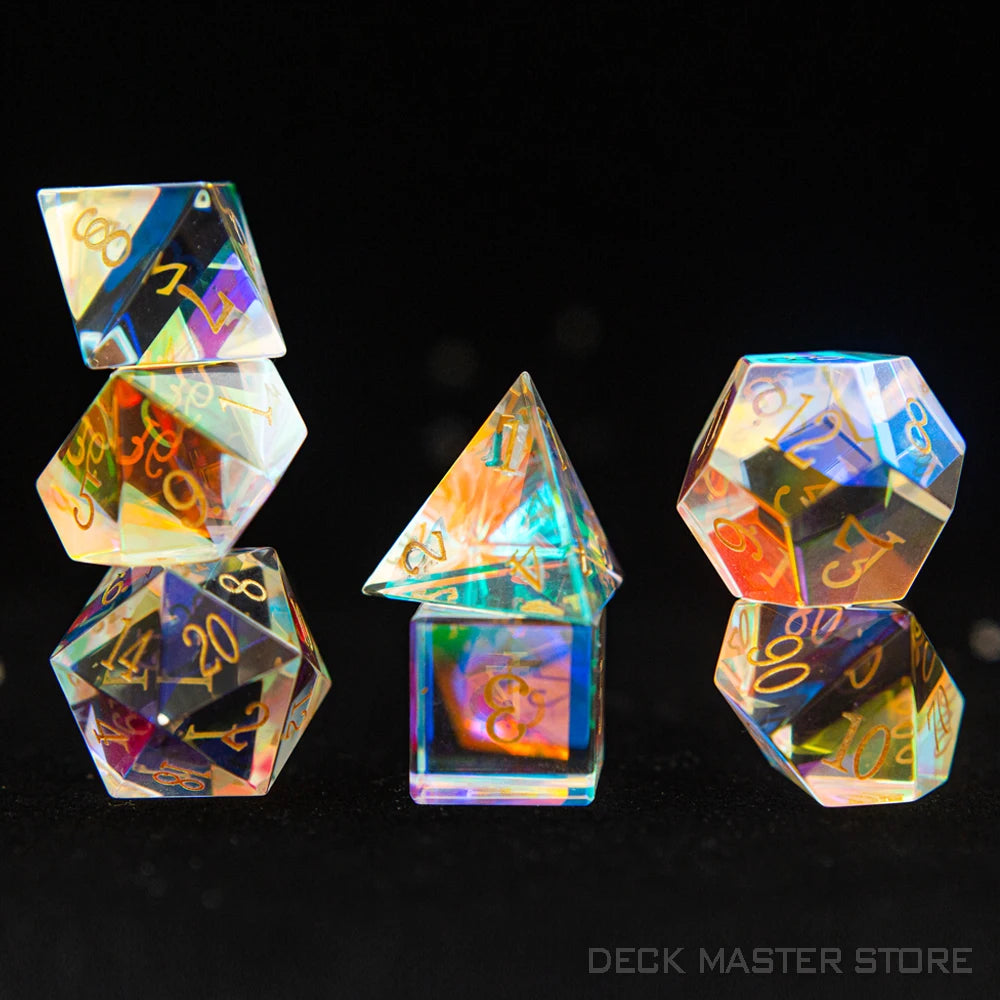 Colorful Glass Dice Polyhedral Gemstone Various Shapes Digital D20 DnD Dice for D&D TRPG Magic Tabletop Games Board Games Dice