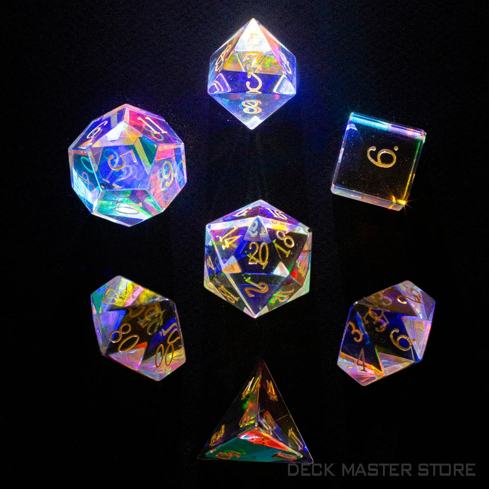 Colorful Glass Dice Polyhedral Gemstone Various Shapes Digital D20 DnD Dice for D&D TRPG Magic Tabletop Games Board Games Dice