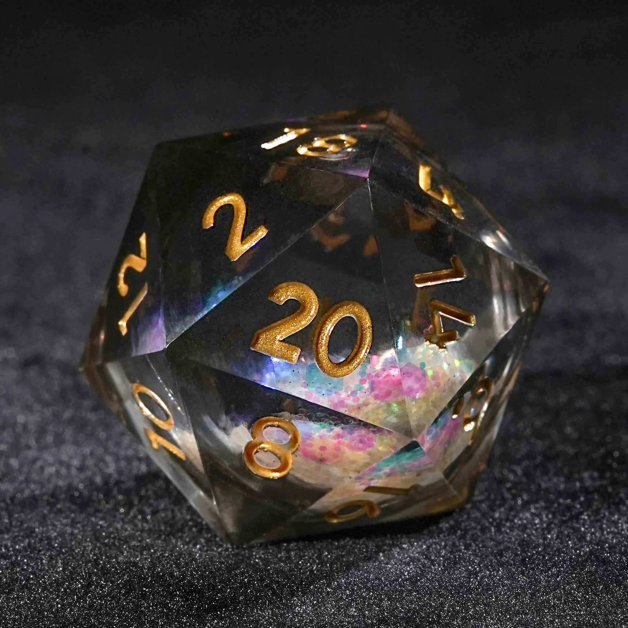 Colorful Liquid Core Resin DND Dice Set + Gold Font