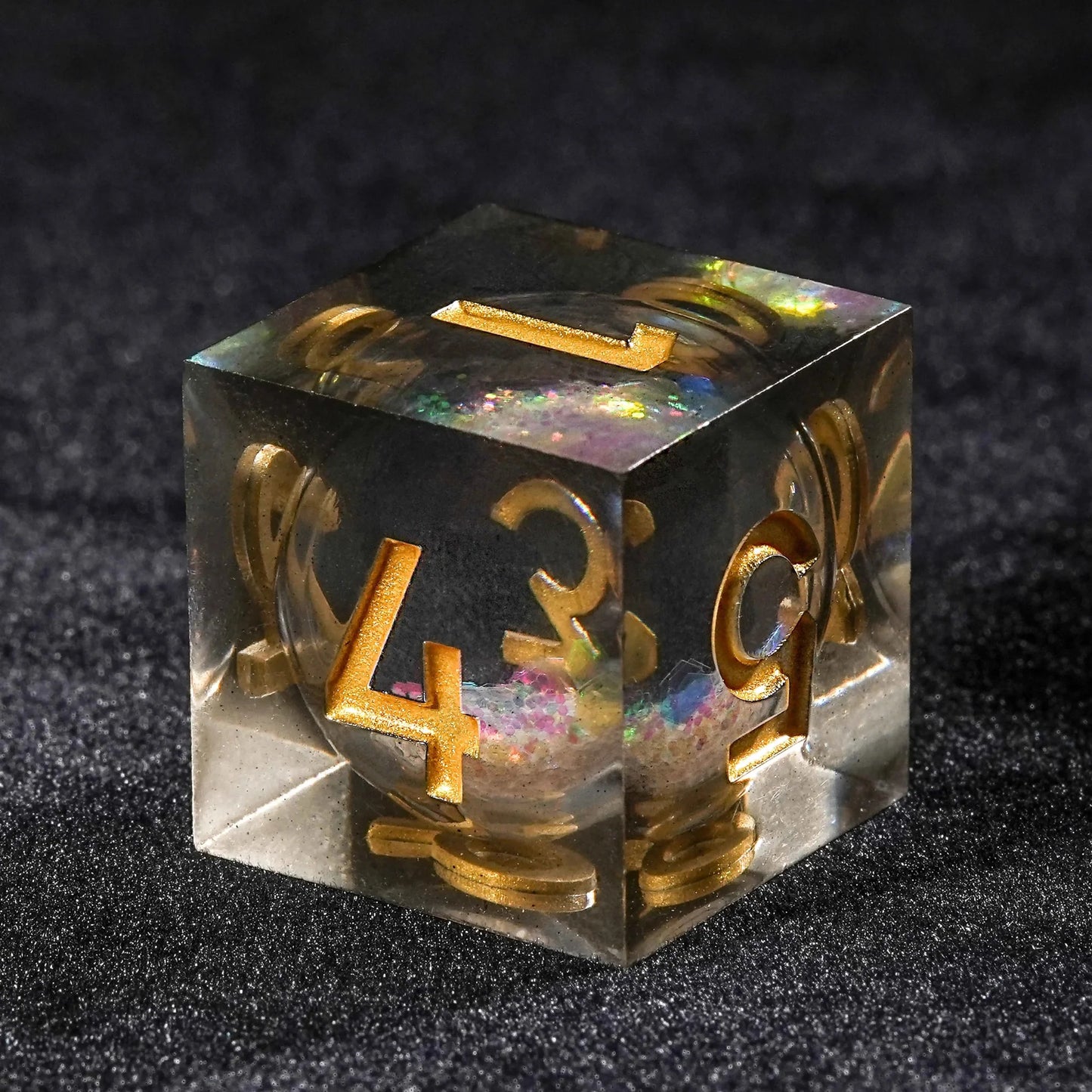 Colorful Liquid Core Resin DND Dice Set + Gold Font