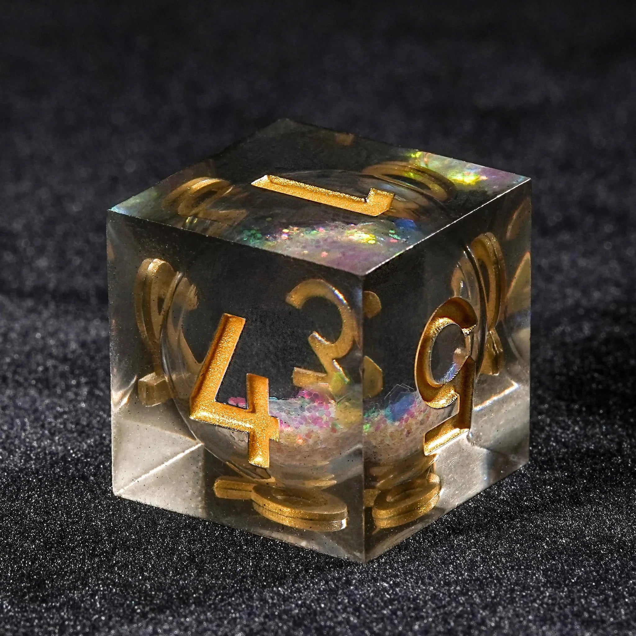 Colorful Liquid Core Resin DND Dice Set + Gold Font