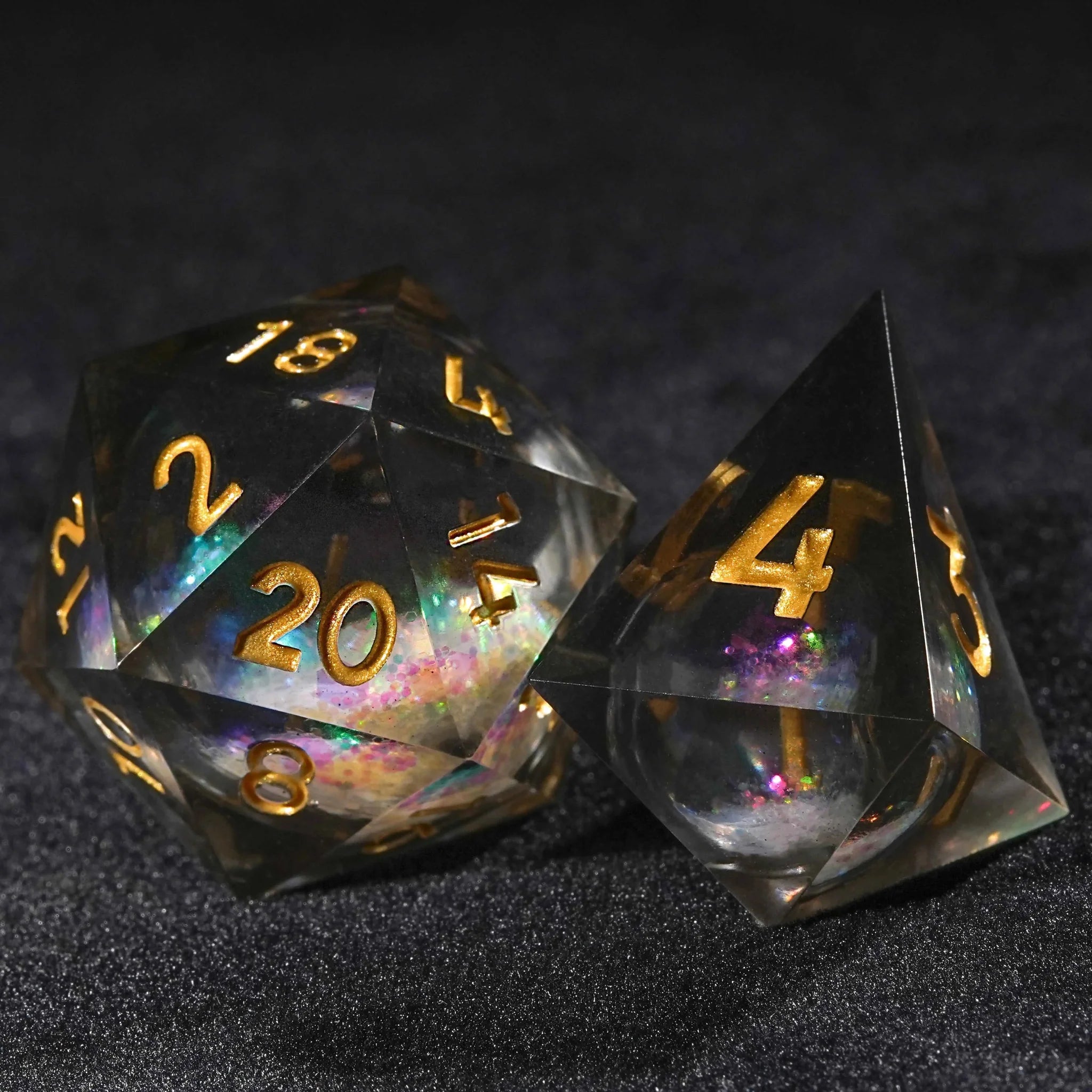 Colorful Liquid Core Resin DND Dice Set + Gold Font