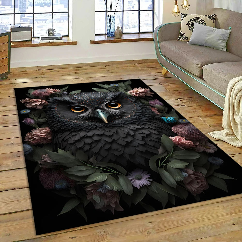 Colourful Cute Owl Cartoon Birds Carpet Rug for Home Living Room Bedroom Sofa Doormat Decor,Kid Play Area Rug Non-slip Floor Mat