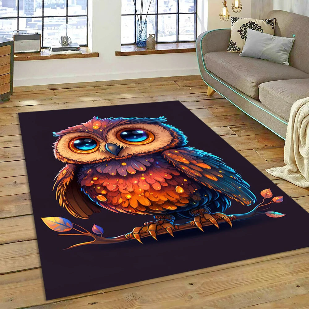 Colourful Cute Owl Cartoon Birds Carpet Rug for Home Living Room Bedroom Sofa Doormat Decor,Kid Play Area Rug Non-slip Floor Mat