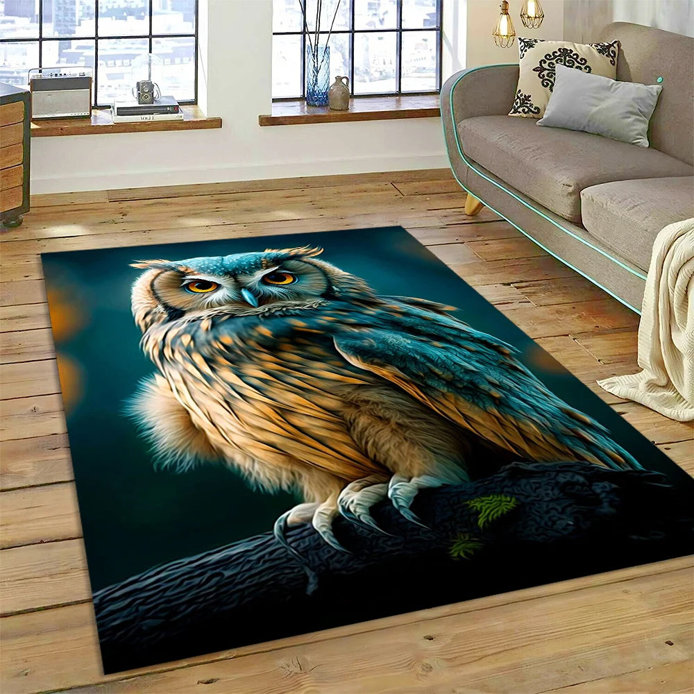 Colourful Cute Owl Cartoon Birds Carpet Rug for Home Living Room Bedroom Sofa Doormat Decor,Kid Play Area Rug Non-slip Floor Mat