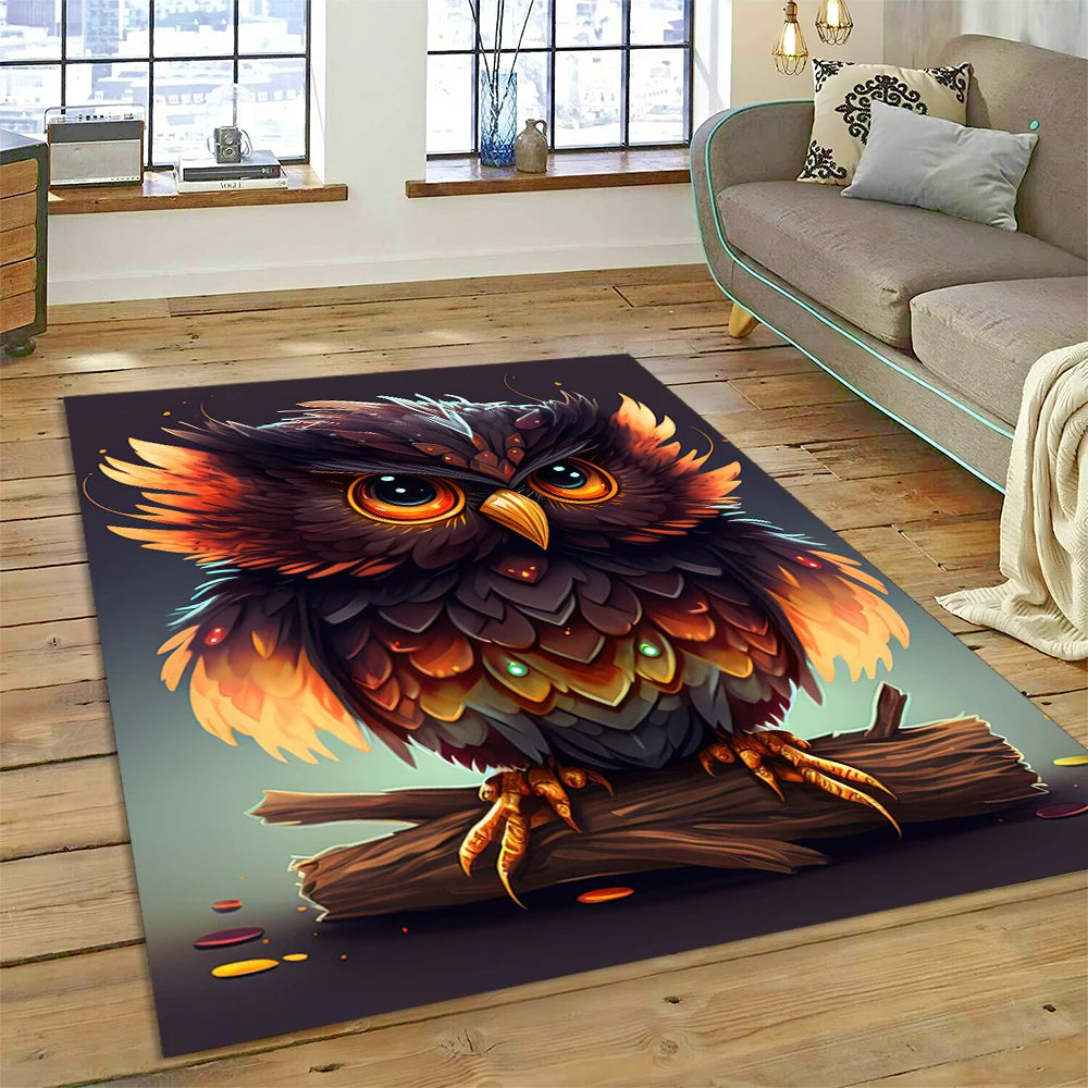 Colourful Cute Owl Cartoon Birds Carpet Rug for Home Living Room Bedroom Sofa Doormat Decor,Kid Play Area Rug Non-slip Floor Mat