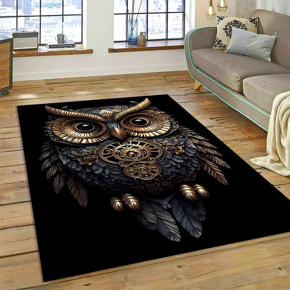 Colourful Cute Owl Cartoon Birds Carpet Rug for Home Living Room Bedroom Sofa Doormat Decor,Kid Play Area Rug Non-slip Floor Mat