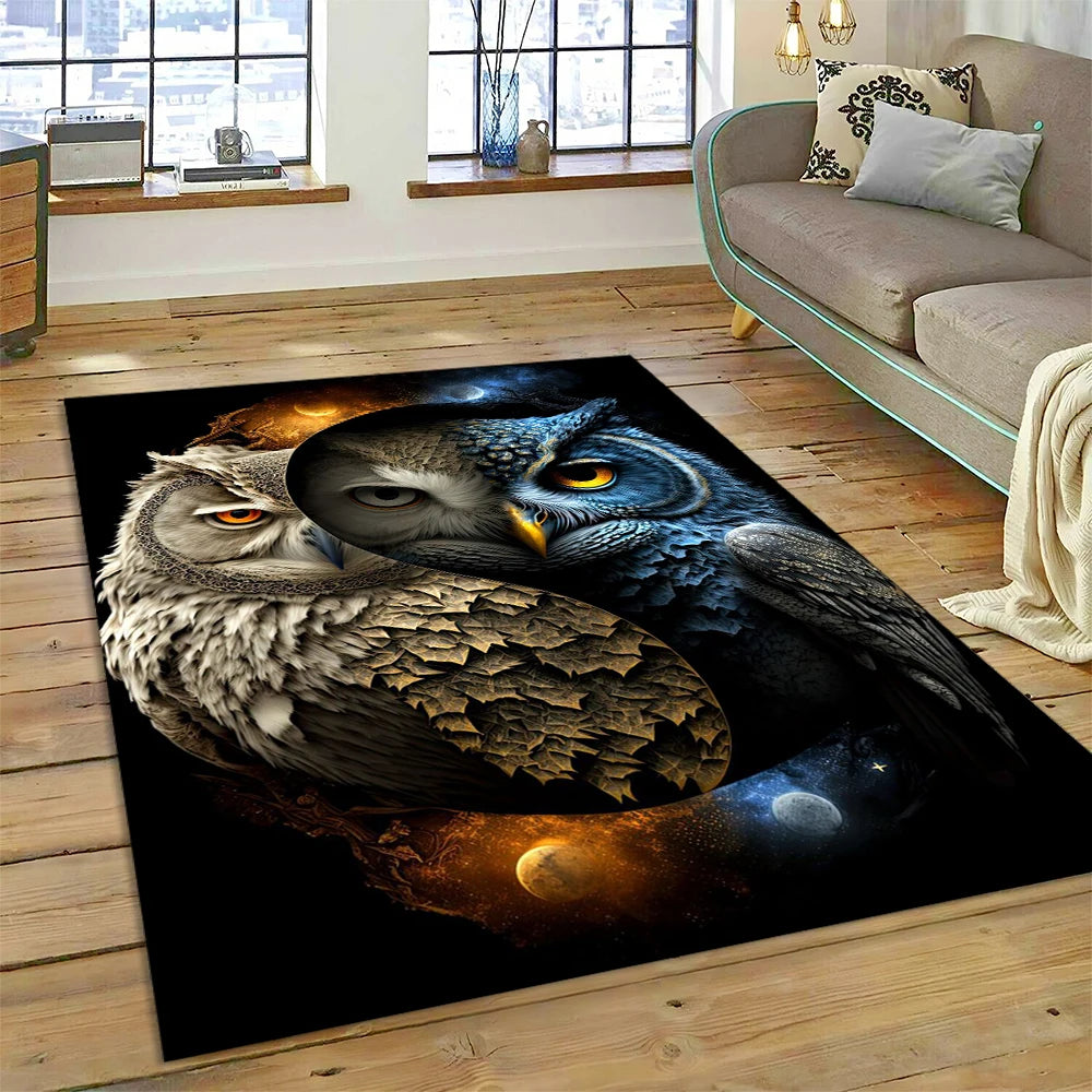 Colourful Cute Owl Cartoon Birds Carpet Rug for Home Living Room Bedroom Sofa Doormat Decor,Kid Play Area Rug Non-slip Floor Mat