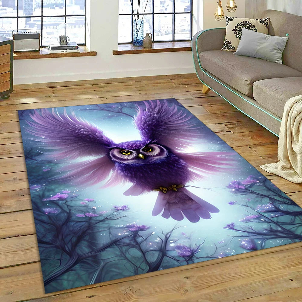 Colourful Cute Owl Cartoon Birds Carpet Rug for Home Living Room Bedroom Sofa Doormat Decor,Kid Play Area Rug Non-slip Floor Mat