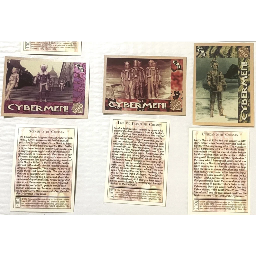 🤖 Vintage 1994 Doctor Who Cybermen Foil Trading Cards — Cards 4–6 of 6 (Set)