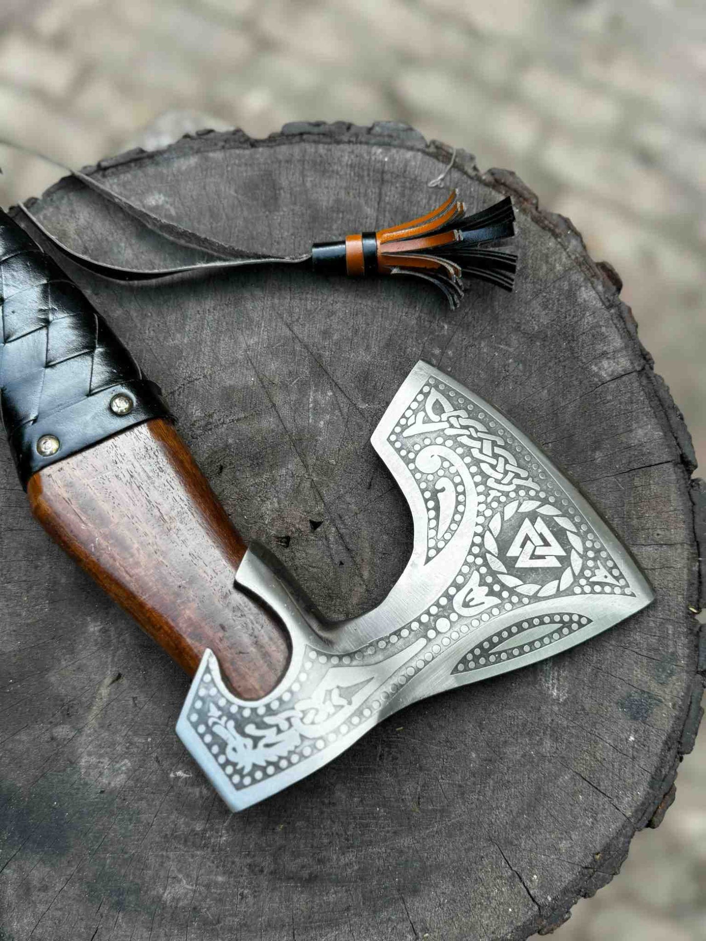 Viking Axe with Leather Wrapped Handle & Engraved Head – JW SteelCrafts