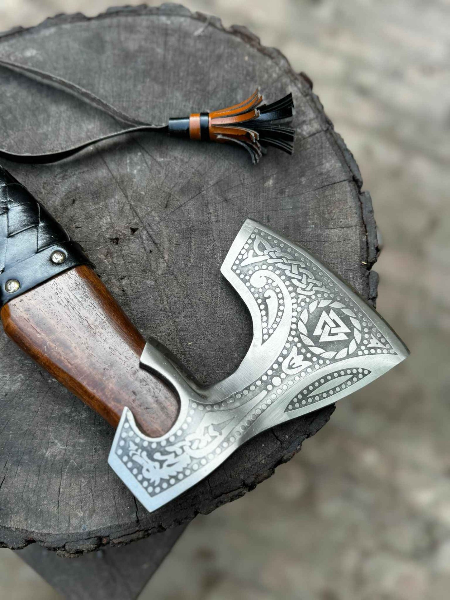 Viking Axe with Leather Wrapped Handle & Engraved Head – JW SteelCrafts