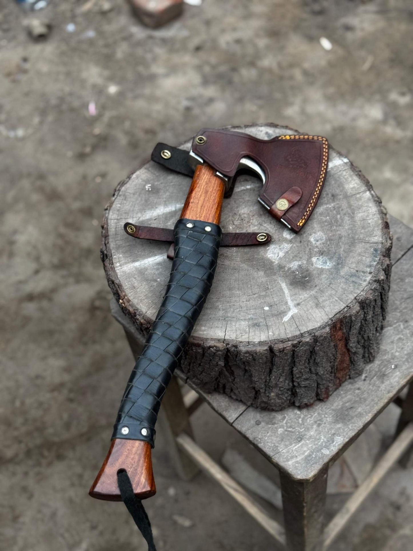 Viking Axe with Leather Wrapped Handle & Engraved Head – JW SteelCrafts