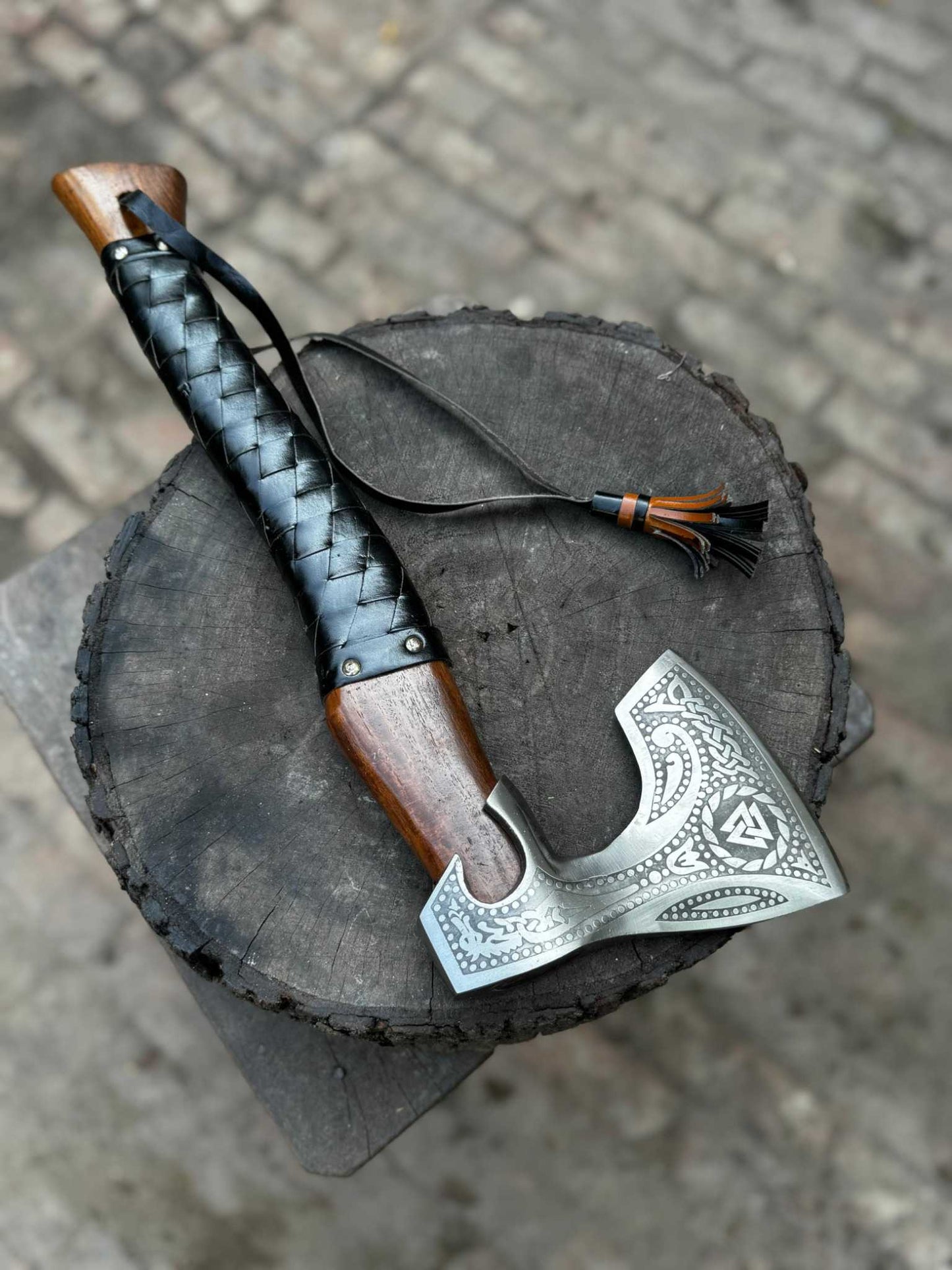 Viking Axe with Leather Wrapped Handle & Engraved Head – JW SteelCrafts