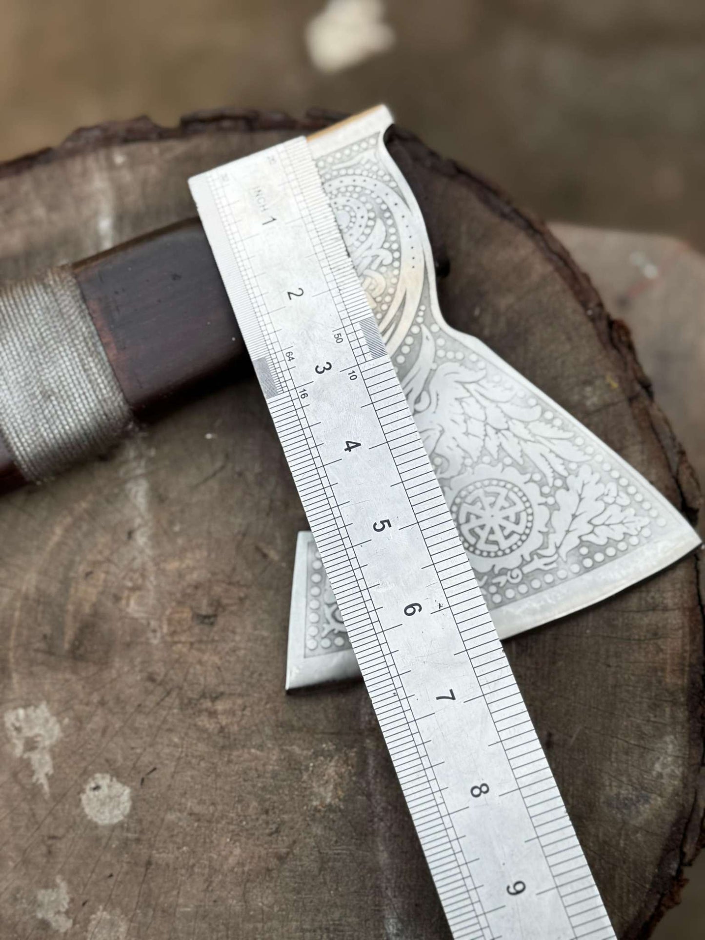 Viking Bearded Axe with Norse Engraved Blade and Leather Sheath