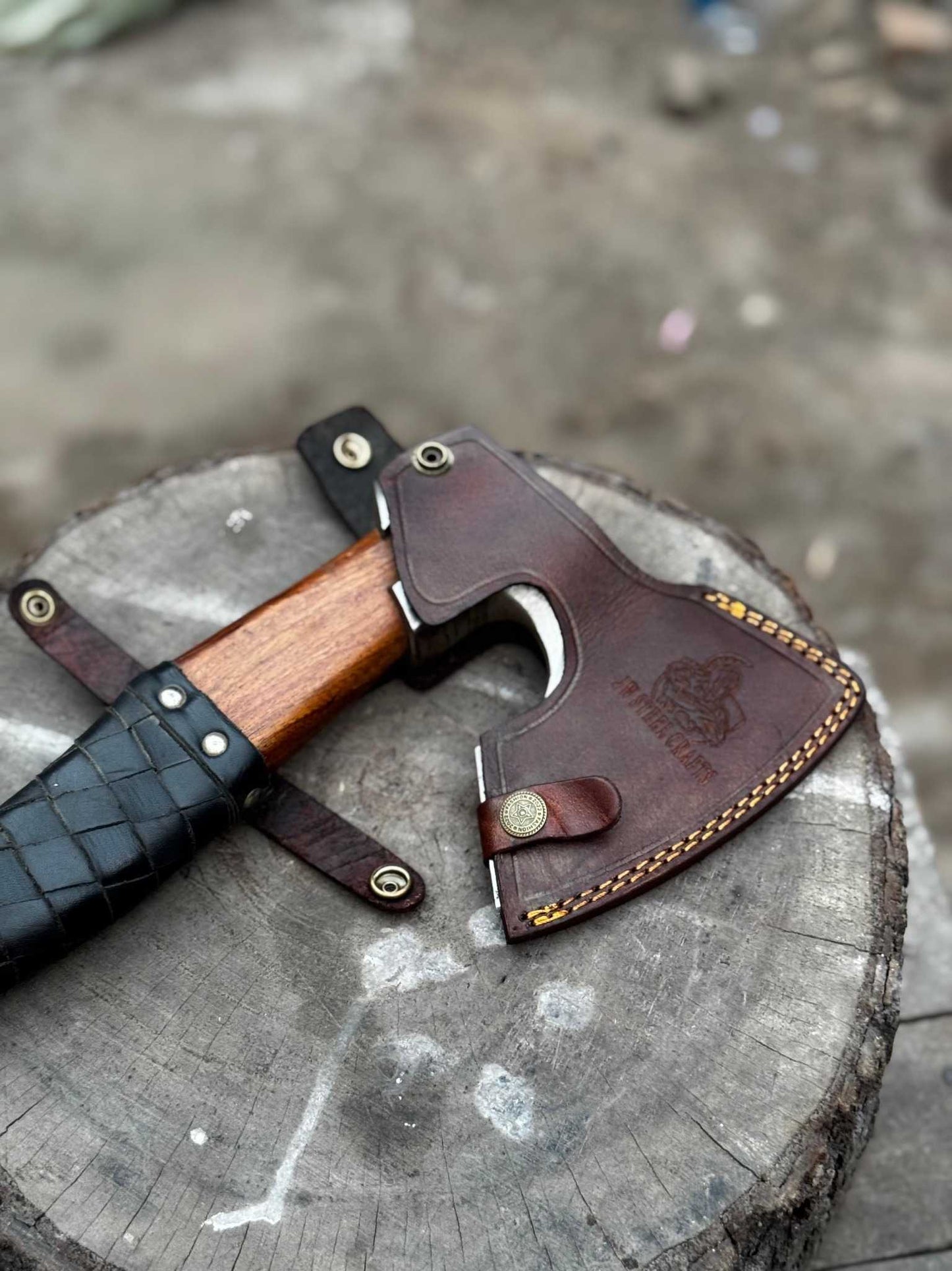 Viking Axe with Leather Wrapped Handle & Engraved Head – JW SteelCrafts