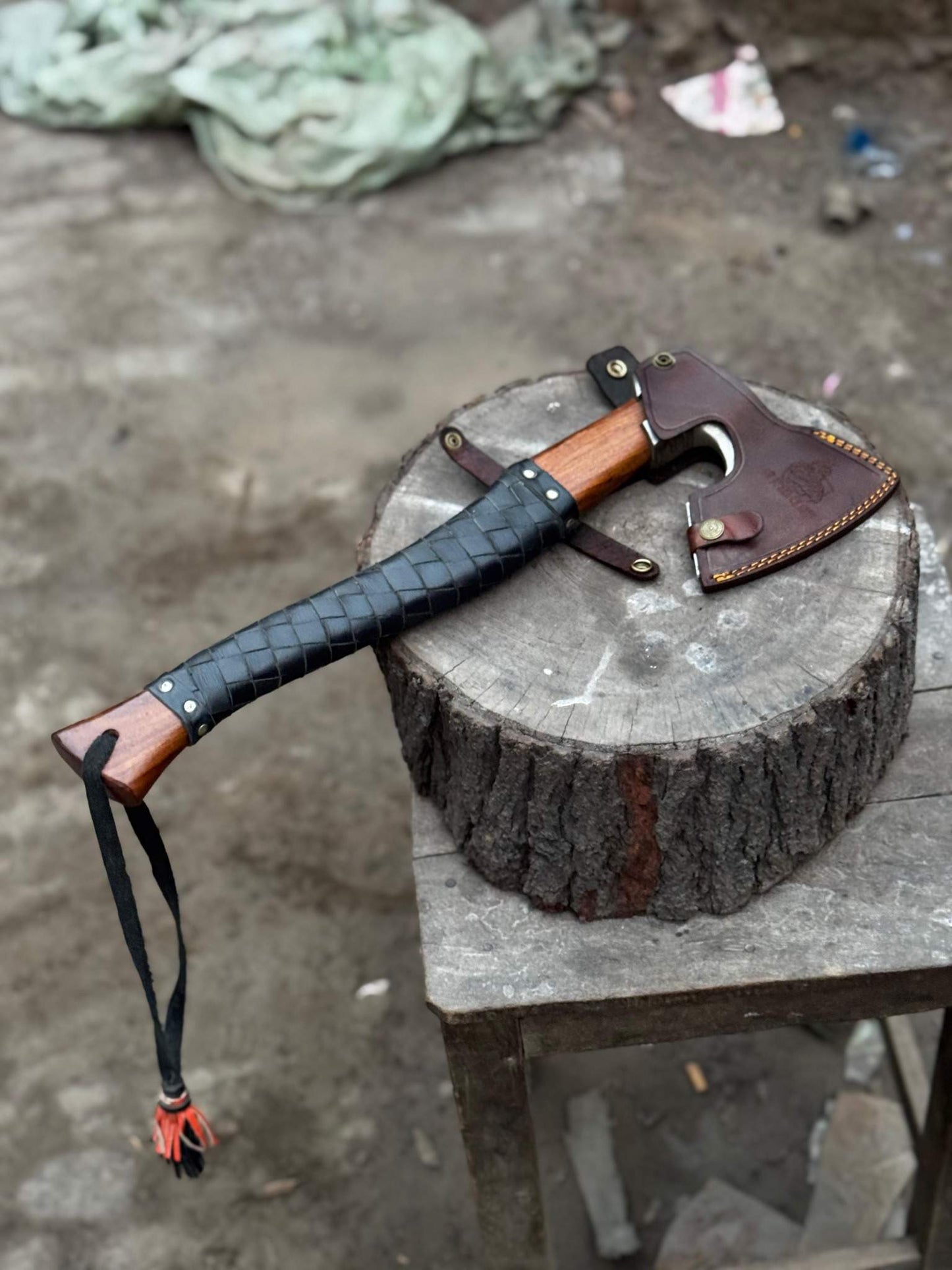 Viking Axe with Leather Wrapped Handle & Engraved Head – JW SteelCrafts