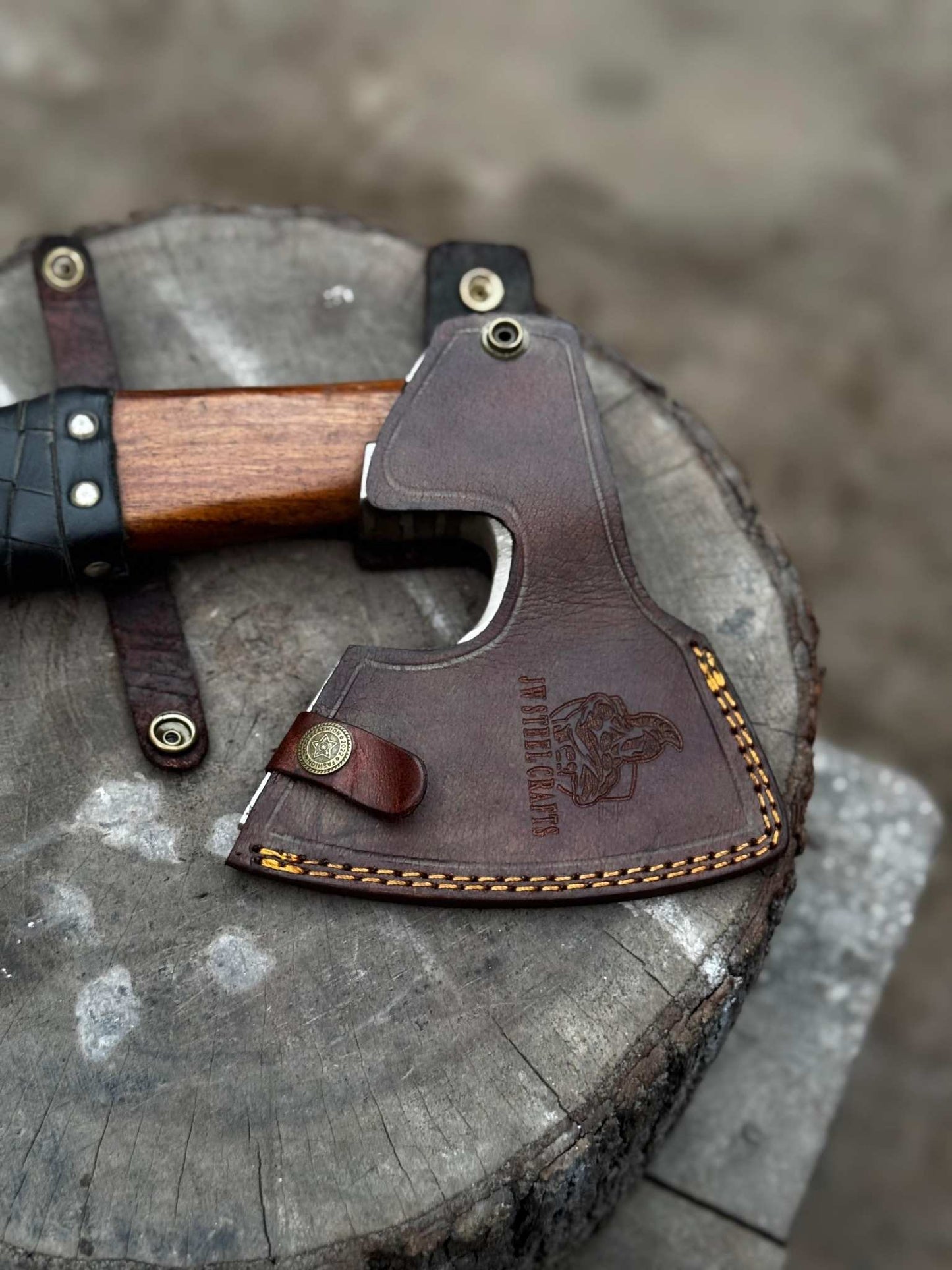 Viking Axe with Leather Wrapped Handle & Engraved Head – JW SteelCrafts