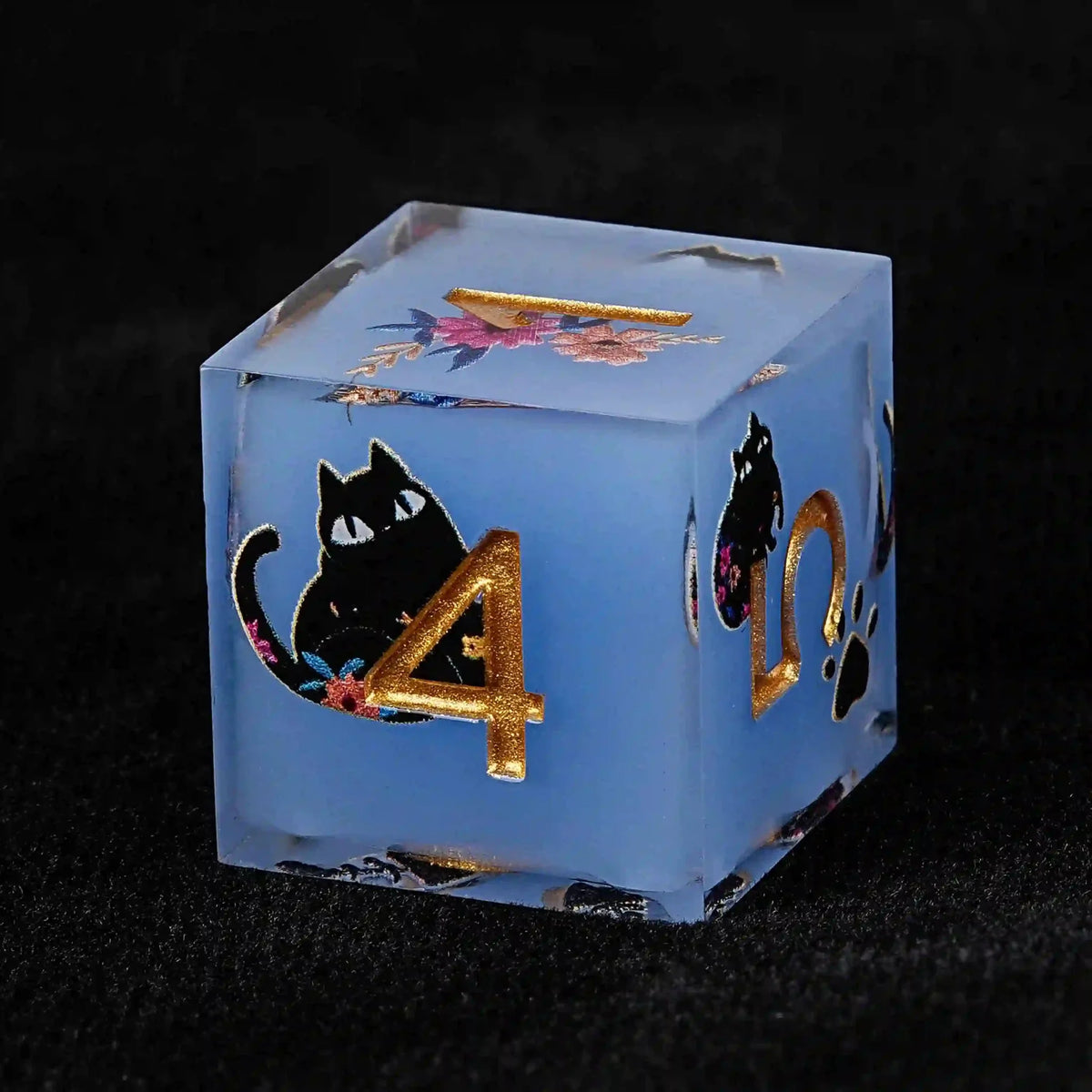 Cool dice sets: 7 gold font polyhedron dnd black cat resin dice