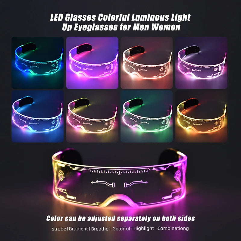 Cool Led Glasses Luminous Sunglasses Cyberpunk  flash Party Glasses Rave Neon Mask Toys Vocal Concert Decorative Glasses  DJ