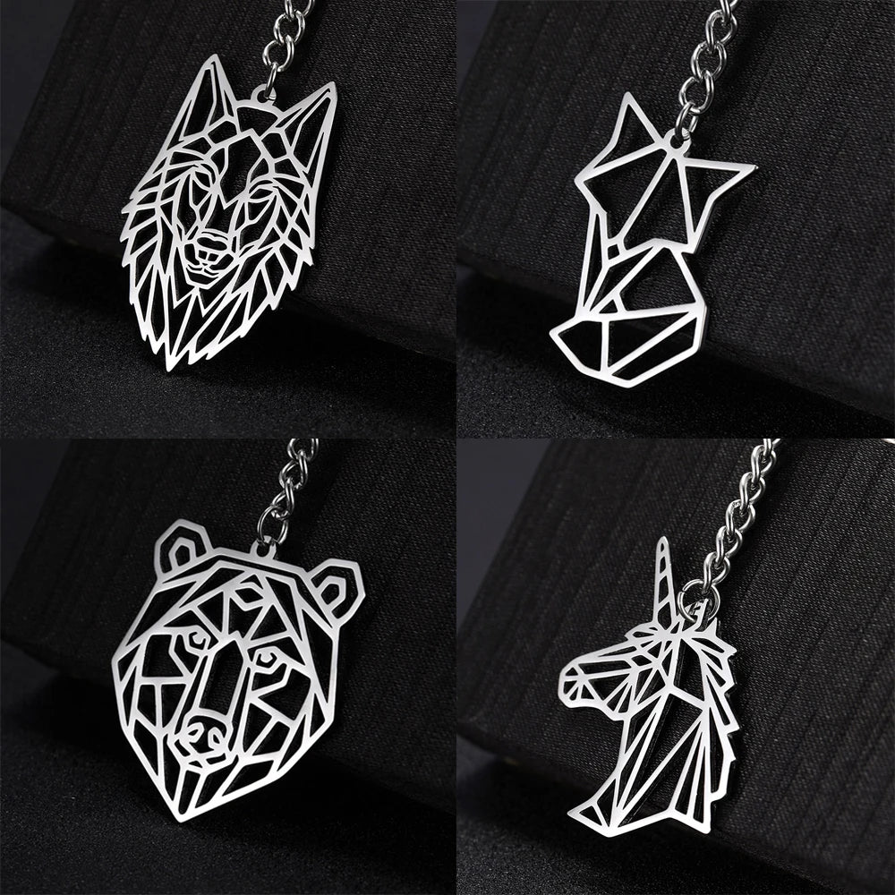 COOLTIME Wolf Keychain Fox Tiger Bear Animal Pendant Unicorn Rabbit Stainless Steel Keyring Men Women Car Key Chain Jewelry Gift