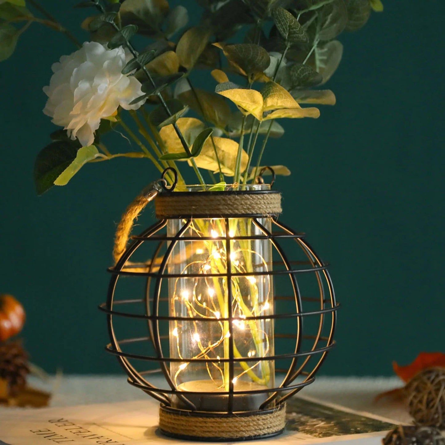 7.3" Tall Battery Powered Table Lamp-Hemp Rope Cage-Style Fairy Decorative Table Lamp
