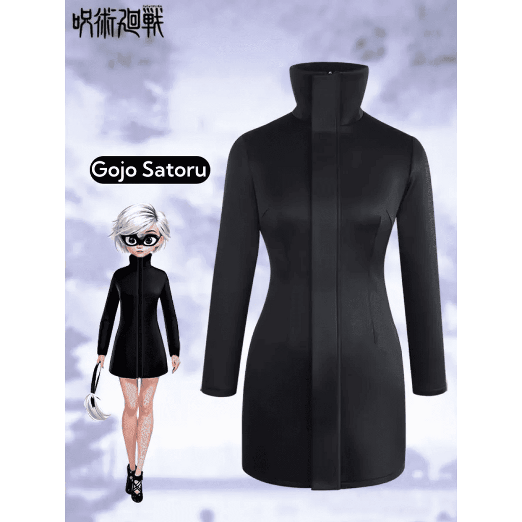 Gojo-Inspired Bodycon Cosplay Dress – Stretch Fit with Glasses Set - Costume Set / M