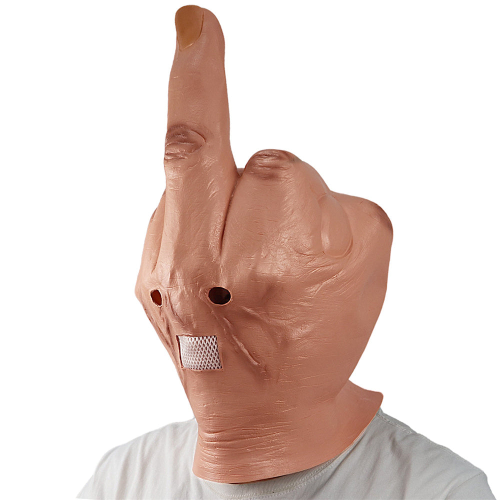 Cosplay Spoof Headgear Props Creative Personality Despises Vertical Middle Finger Latex Mask Halloween Creepy Fingers Mask