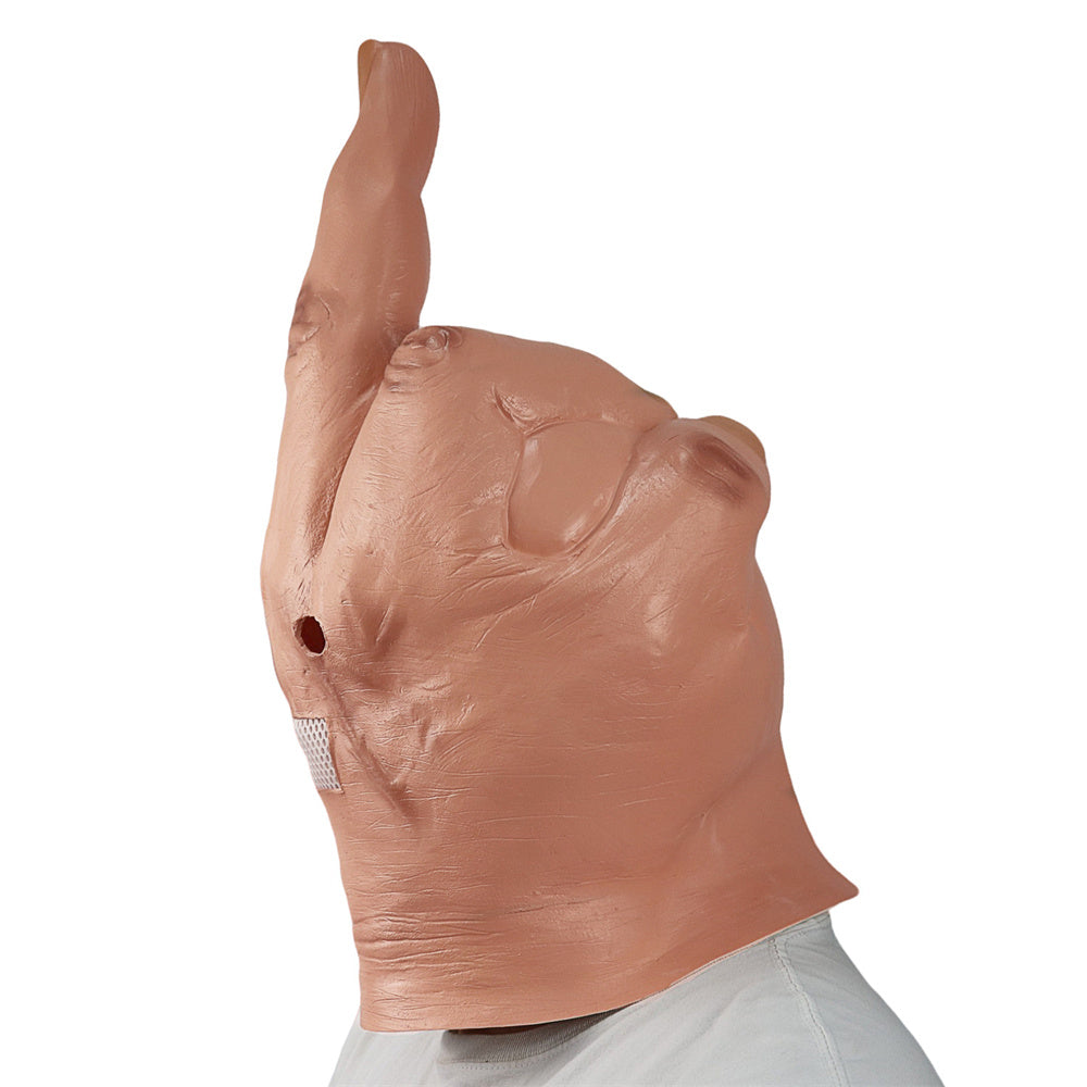 Cosplay Spoof Headgear Props Creative Personality Despises Vertical Middle Finger Latex Mask Halloween Creepy Fingers Mask