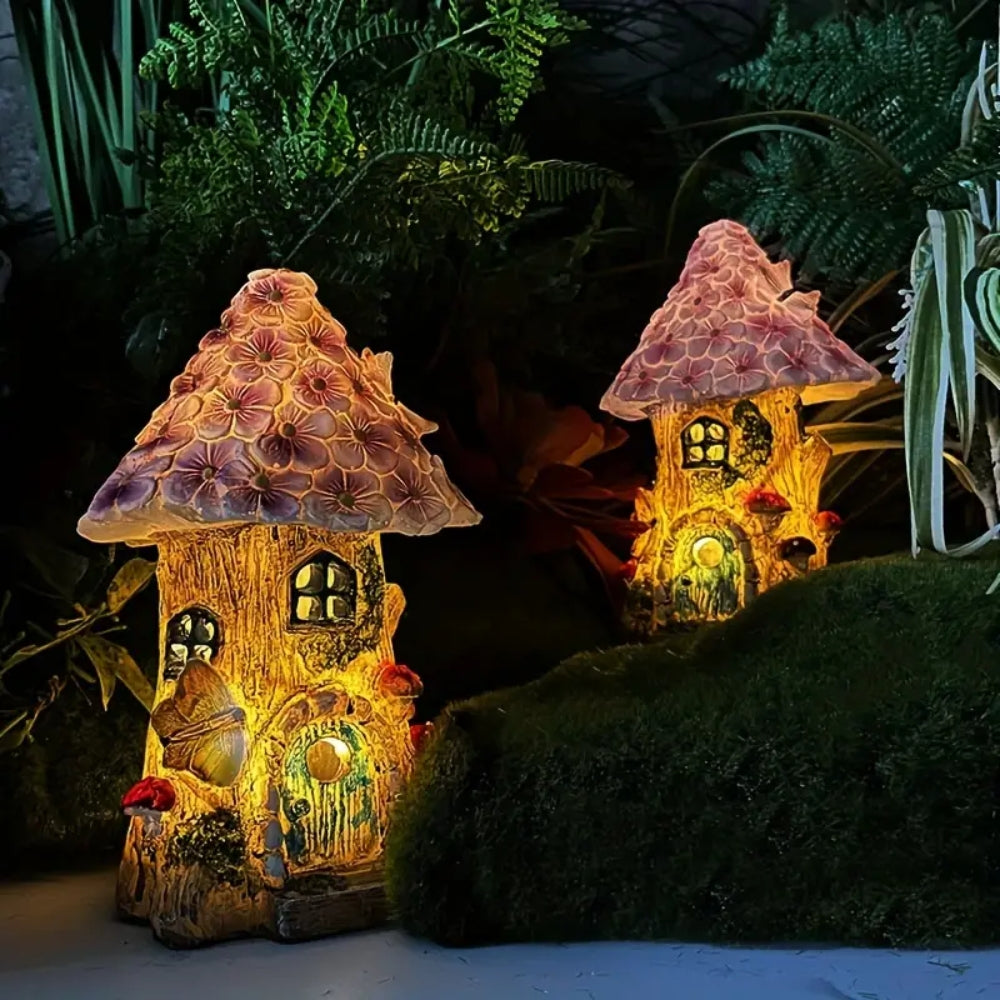 Craft Miniature Flower House Solar LED Lights Garden Fairy