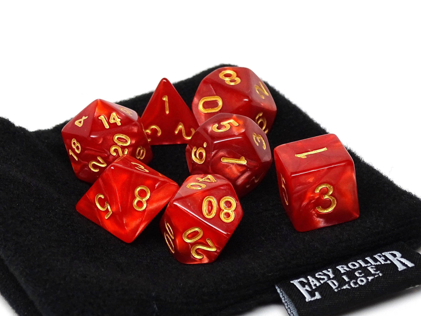 Crimson Marble Dice Collection - 7 Piece Set