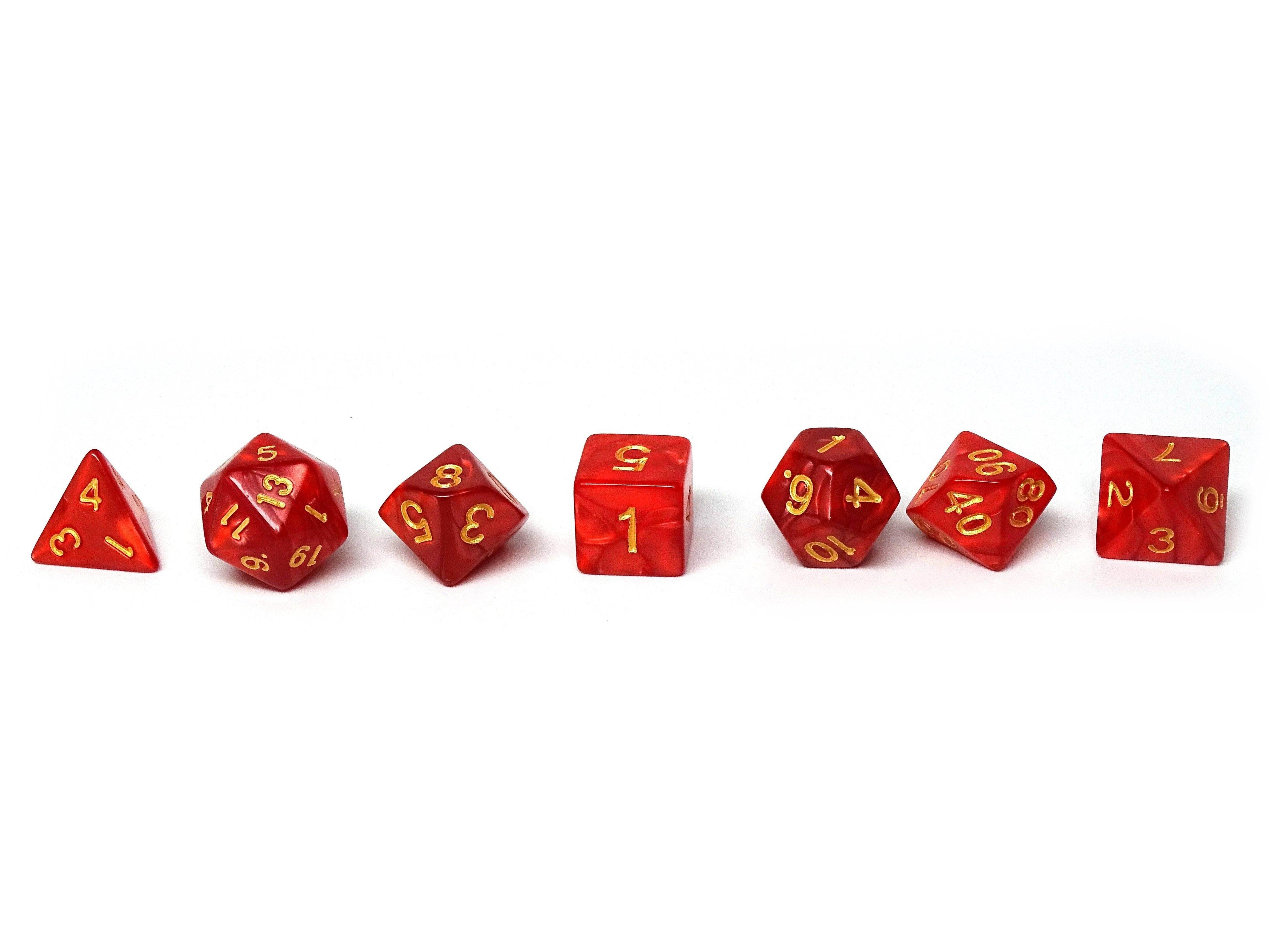 Crimson Marble Dice Collection - 7 Piece Set - 