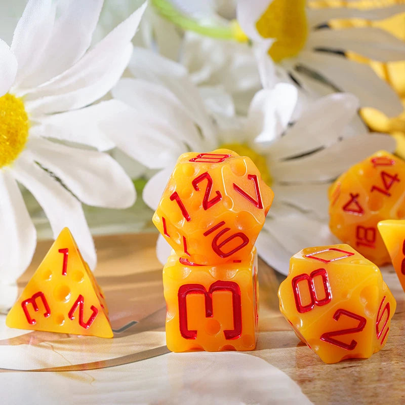 CRITALLIC DND Cheese Dice 7PCS Polyhedral Dice Set Great for Dungeons and Dragons Pathfinder Tabletop Role Playing Games