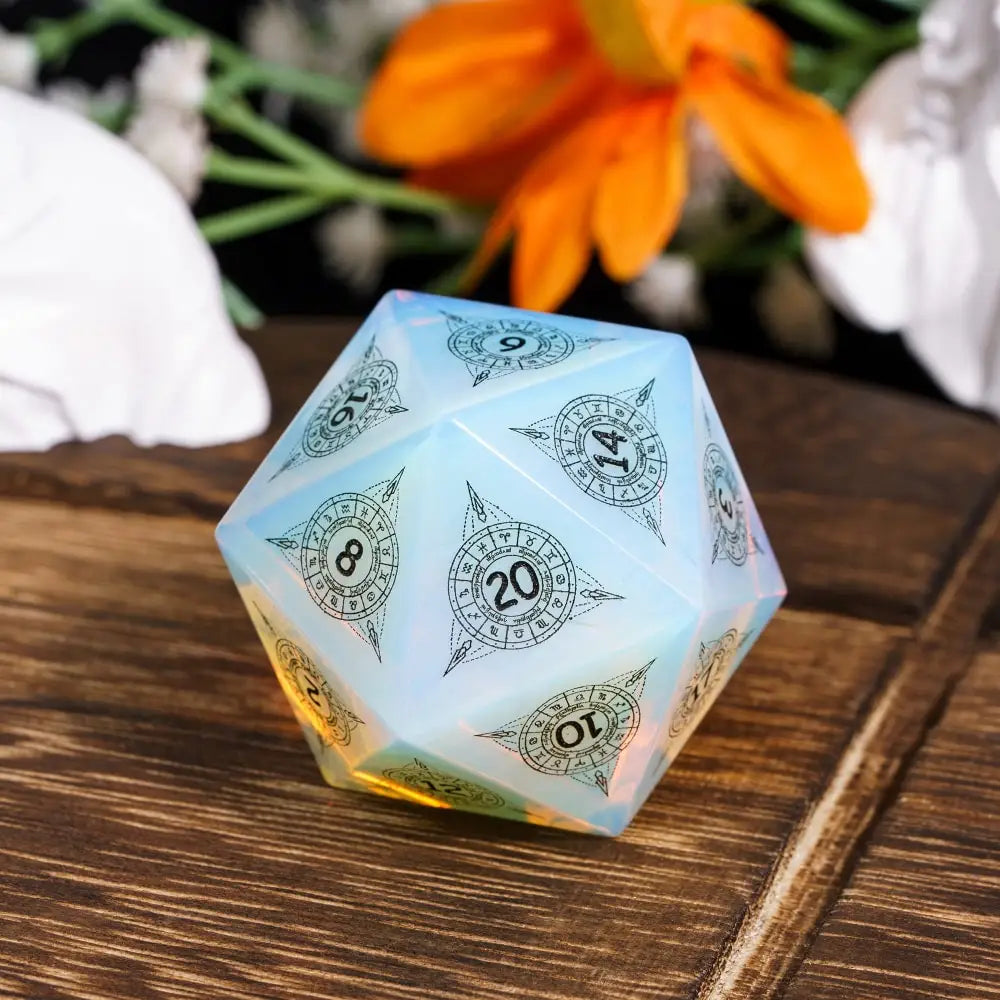 Cusdie 35MM D20 Stone Dice with New Pattern 20 Sided Dice Single D20 Gemstone Polyhedral Dice for Role Playing Game Party Gift