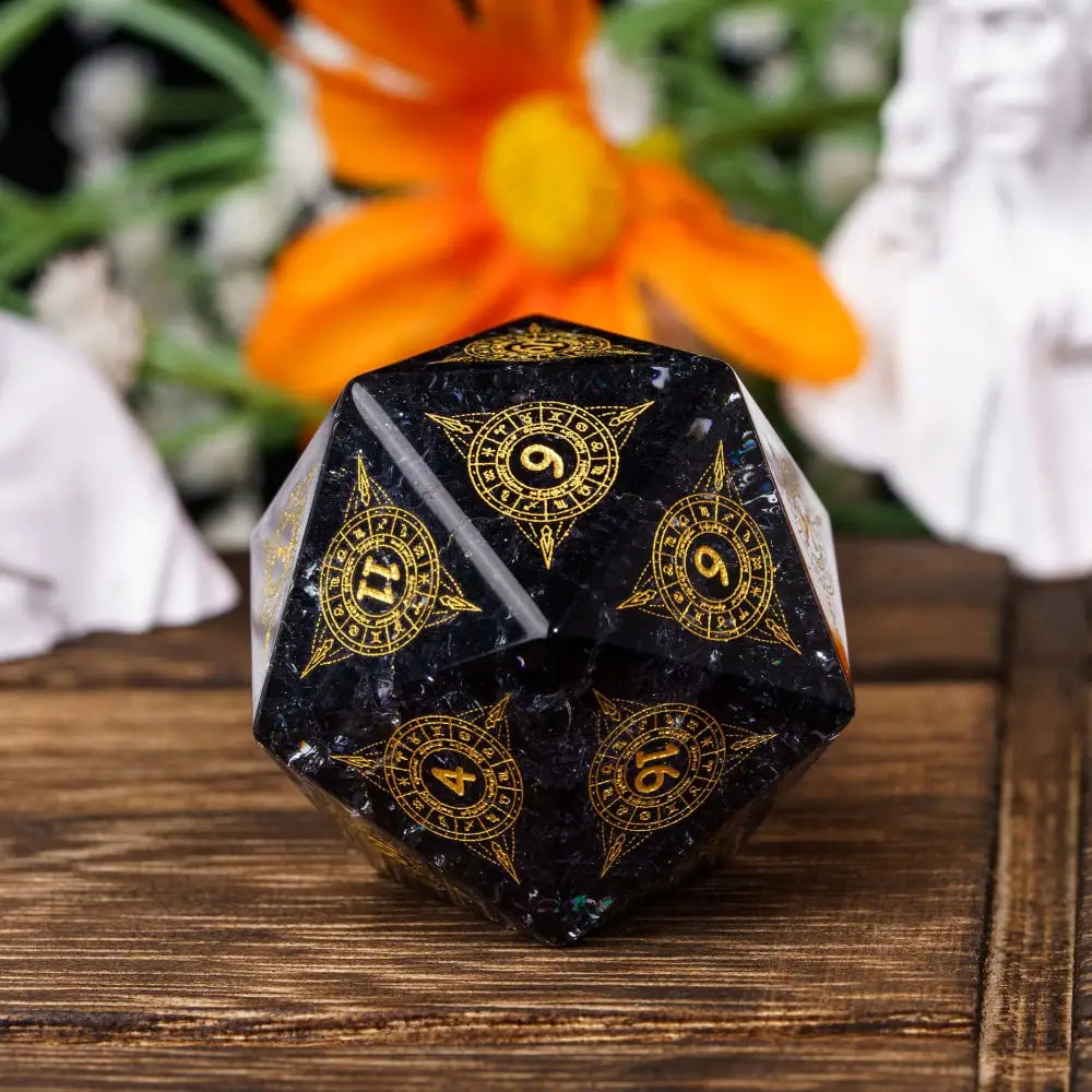 Cusdie 35MM D20 Stone Dice with New Pattern 20 Sided Dice Single D20 Gemstone Polyhedral Dice for Role Playing Game Party Gift