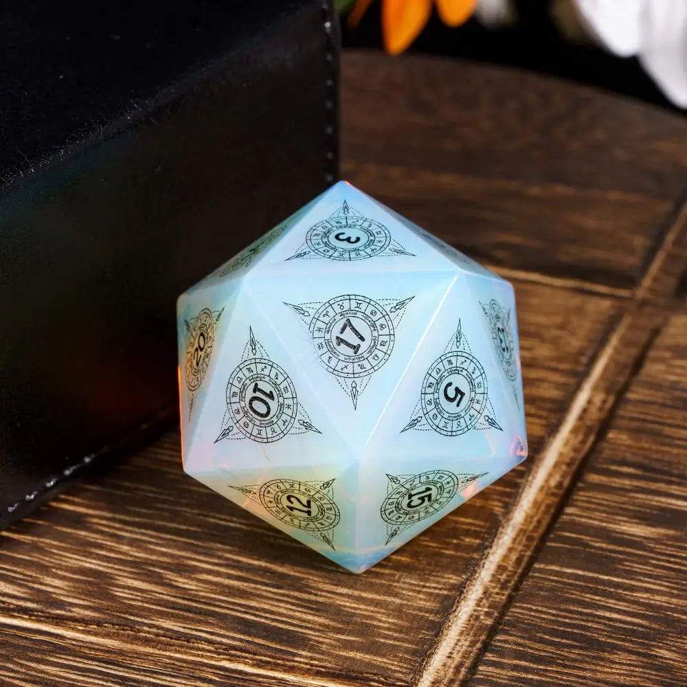 Cusdie 35MM D20 Stone Dice with New Pattern 20 Sided Dice Single D20 Gemstone Polyhedral Dice for Role Playing Game Party Gift