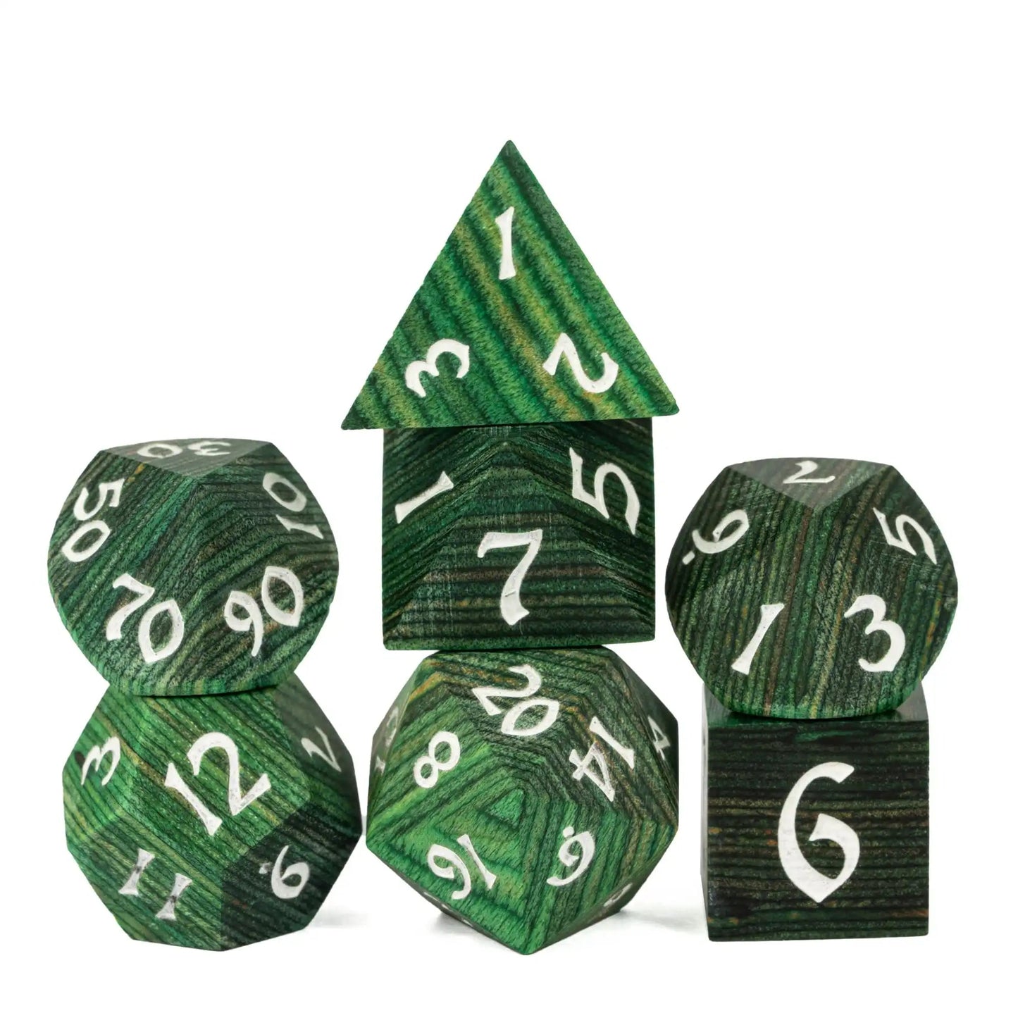 Cusdie 7Pcs Wooden Dice Set Unique Stripe D&D Dice D4 D6 D8 D10 D% D12 D20 Polyhedral Games Dice Set for Table Games RPG