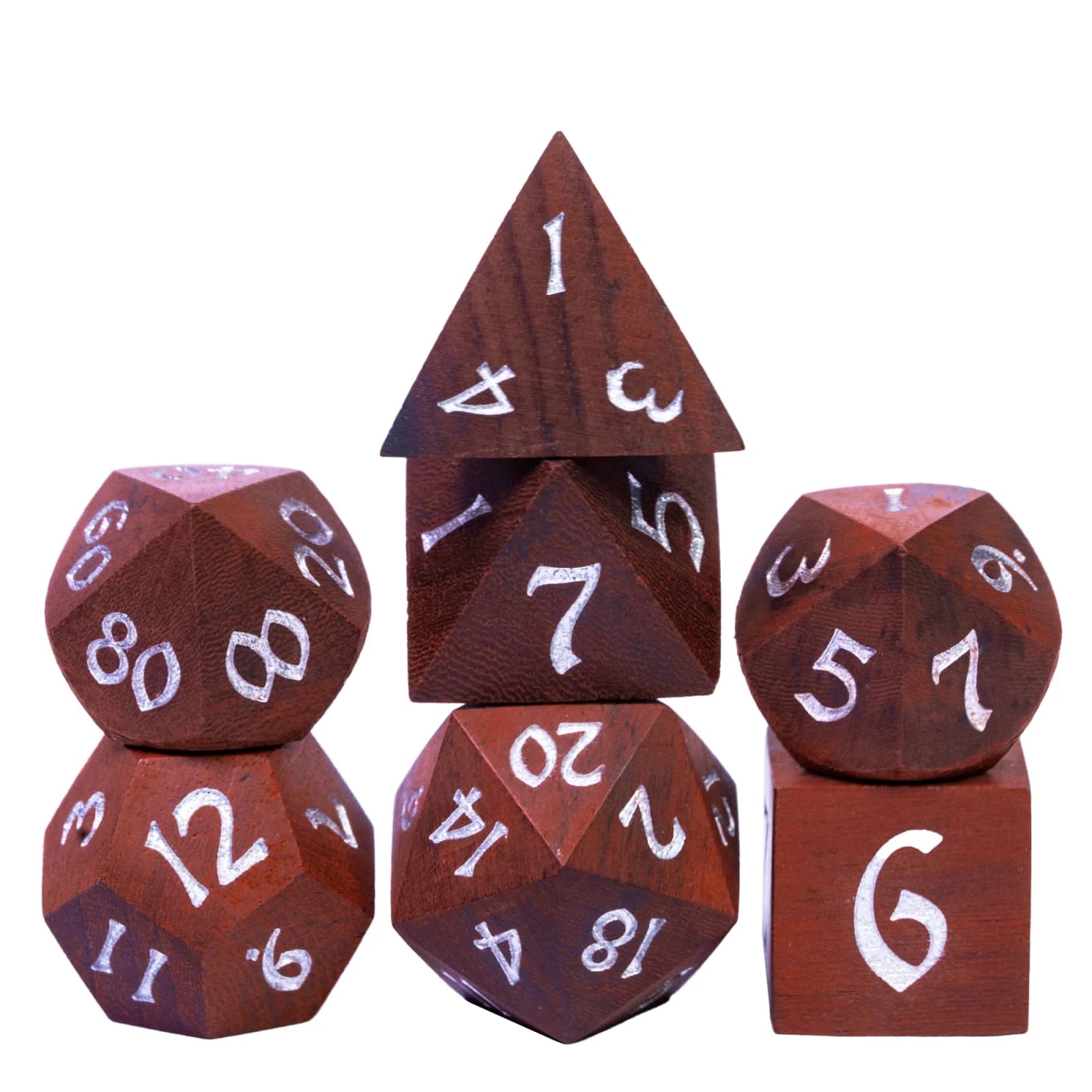 Cusdie 7Pcs Wooden Dice Set Unique Stripe D&D Dice D4 D6 D8 D10 D% D12 D20 Polyhedral Games Dice Set for Table Games RPG