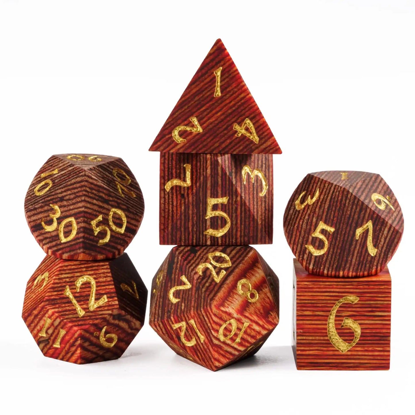 Cusdie 7Pcs Wooden Dice Set Unique Stripe D&D Dice D4 D6 D8 D10 D% D12 D20 Polyhedral Games Dice Set for Table Games RPG