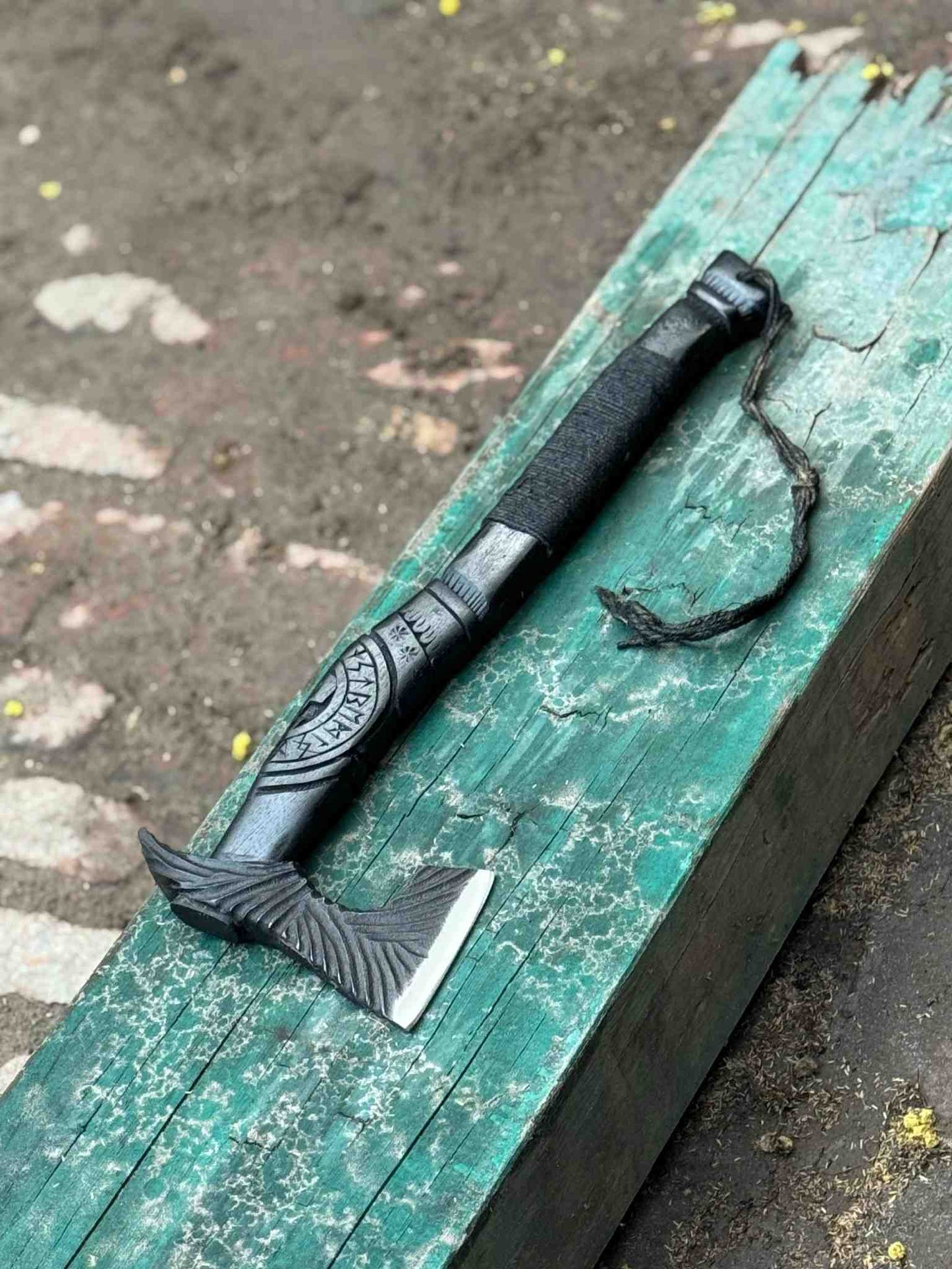 Viking Axe with Leather Wrapped Handle & Engraved Head – JW SteelCrafts