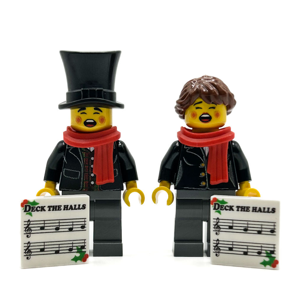 Custom Christmas Caroler Minifigs made using LEGO parts