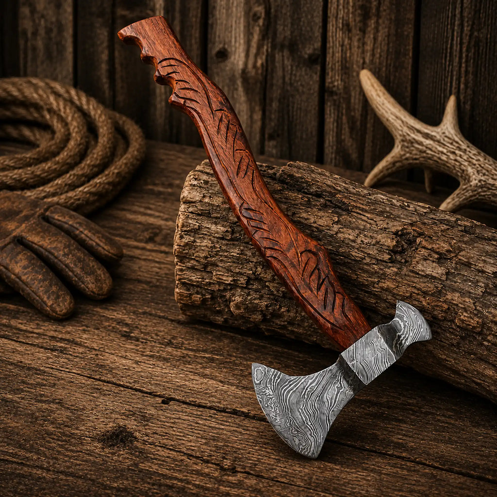 Tomahawk Axe for Sale | Handmade Damascus Steel Rosewood Valor Axe