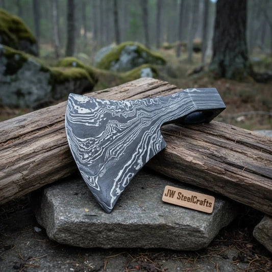 Custom Damascus Steel Axe Head Blank – Hand Forged Bearded Axe Blade for Handle Making | JW SteelCrafts