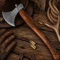 Custom Damascus Steel Axe with Rosewood Handle | Handmade Camping Hatchet