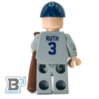 #3 Ruth NY Baseball Player Minifig made using LEGO parts - 