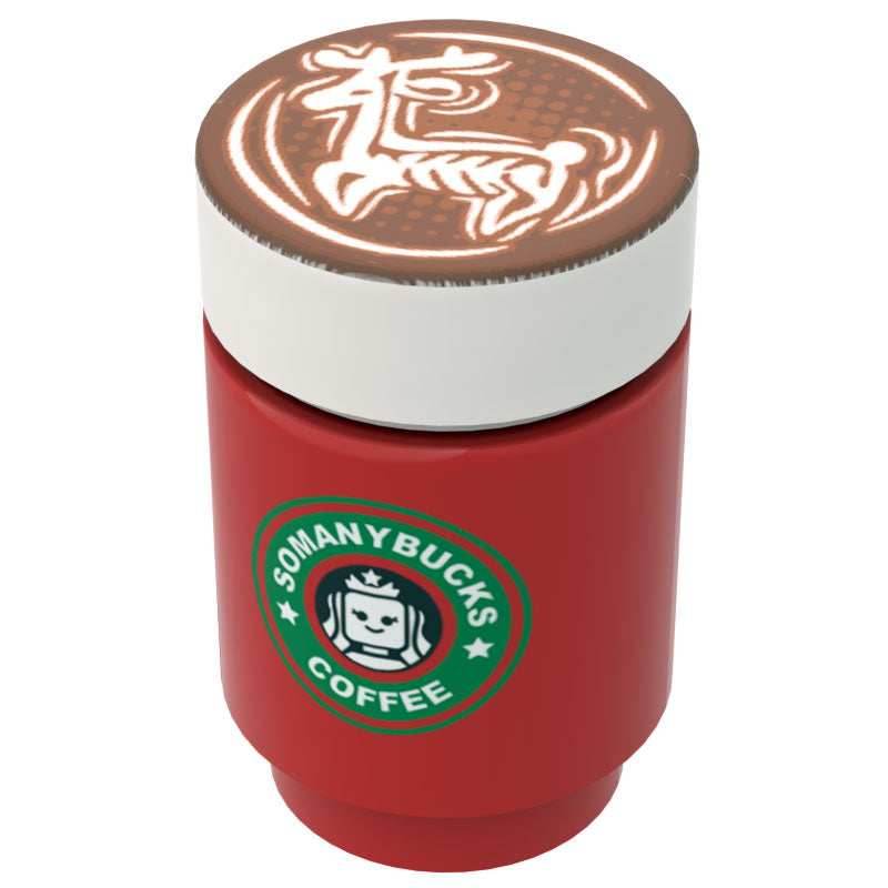 Somanybucks Christmas Coffee Cup w/ Christmas Reindeer Foam for Minifigs- B3 Customs - 